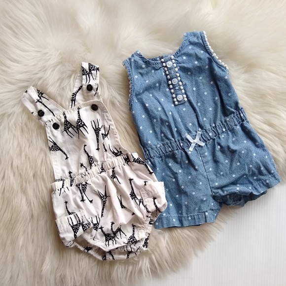 Old Navy Other - Old Navy giraffe romper & Carter's chambray romper